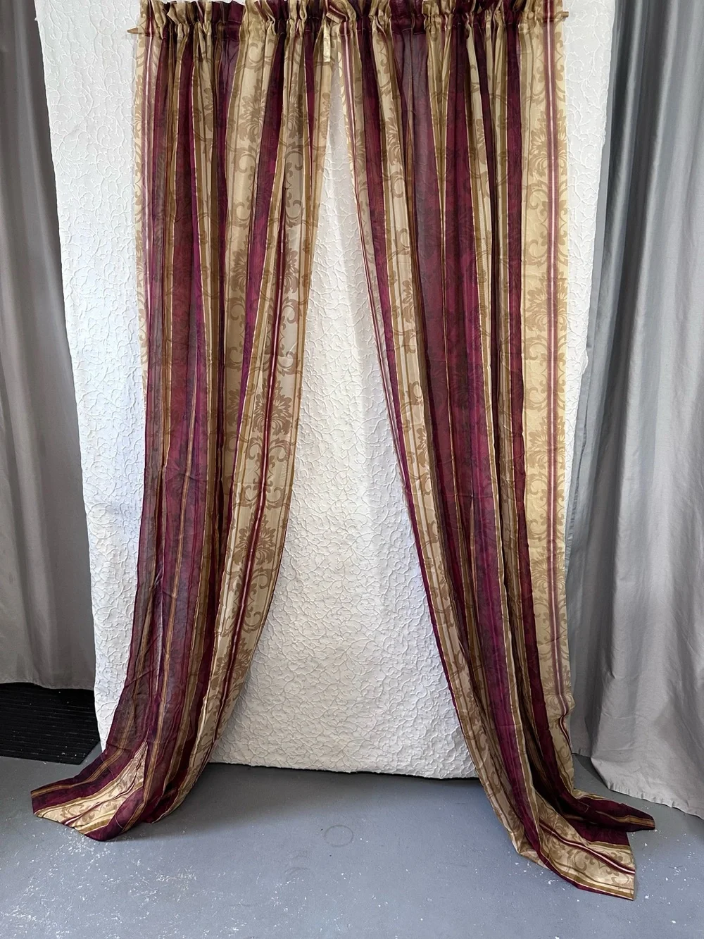Elegant Burgundy and Gold Striped Window Curtains